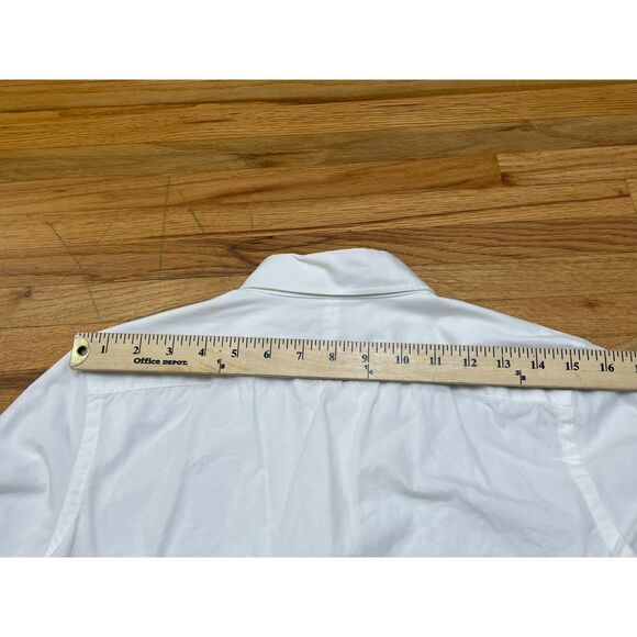 Lauren Ralph Lauren Women's M White Button-Up Cotton Shirt Ruffle Front Wedding - Picture 7 of 9